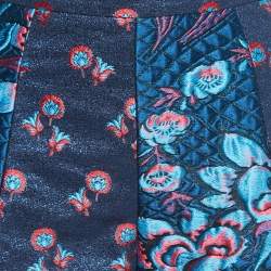 Pre Owned RED Valentino Blue Floral Patterned Metallic Jacquard High Waist Shorts S