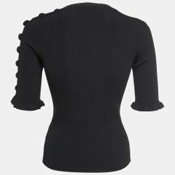 Pre Owned RED Valentino Black Ribbed Knit Button Detail Top S
