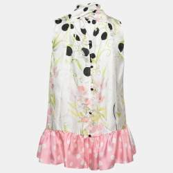 RED Valentino White Printed Silk Button Back Sleeveless Top M