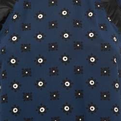 RED Valentino Navy Blue Floral Print Silk Ruffled Sleeveless Blouse S