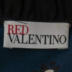 RED Valentino Navy Blue Floral Print Silk Ruffled Sleeveless Blouse S