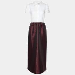 RED Valentino Off White Cotton Knit & Red Love Jacquard Maxi Dress S