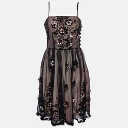 Pre Owned RED Valentino Black Mesh 3D Floral Applique Mini Dress M