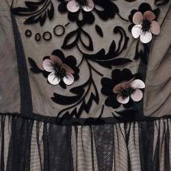 Pre Owned RED Valentino Black Mesh 3D Floral Applique Mini Dress M