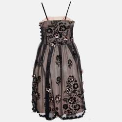 Pre Owned RED Valentino Black Mesh 3D Floral Applique Mini Dress M