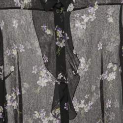 Pre Owned RED Valentino Black Floral Print Chiffon Neck Tie Detail Shirt Blouse S