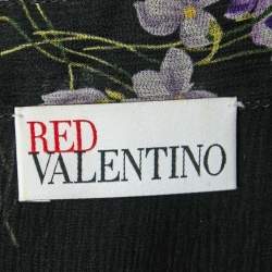 Pre Owned RED Valentino Black Floral Print Chiffon Neck Tie Detail Shirt Blouse S