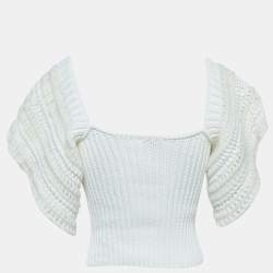 RED Valentino White Crochet Knit Flutter Sleeve Crop Top XS