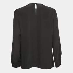 Pre Owned RED Valentino Black Crepe Velvet Trimmed Collared Top XL