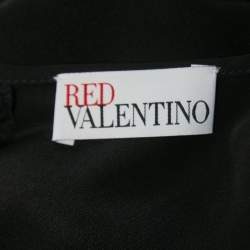 Pre Owned RED Valentino Black Crepe Velvet Trimmed Collared Top XL