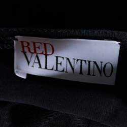 RED Valentino Black Cotton Knit & Embroidered Tulle Hem Top L