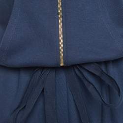 Pre Owned RED Valentino Navy Blue Cotton Knit & Lace Jumpsuit S