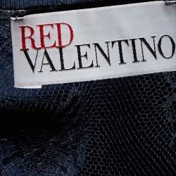 Pre Owned RED Valentino Navy Blue Cotton Knit & Lace Jumpsuit S