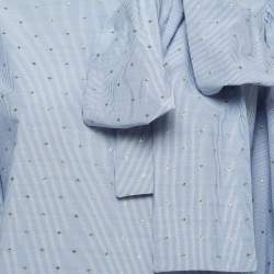 Pre Owned RED Valentino Blue Microstriped Flower Patterned Poplin Top M