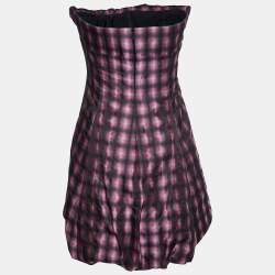 Pre Owned RED Valentino Pink Checkered Satin Draped Strapless Mini Dress L