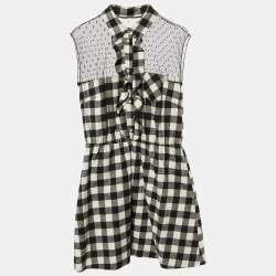 Pre Owned RED Valentino Black checked Cotton Sleeveless Mini Shirt Dress M