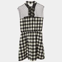 Pre Owned RED Valentino Black checked Cotton Sleeveless Mini Shirt Dress M