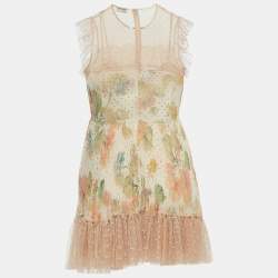RED Valentino Light Pink Floral Chiffon Lace Paneled Mini Dress M