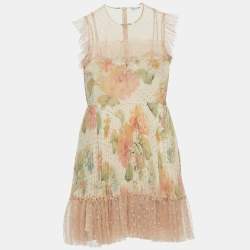 RED Valentino Light Pink Floral Chiffon Lace Paneled Mini Dress M
