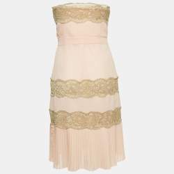 RED Valentino Vintage Pink Crepe Lace Trimmed Strapless Mini Dress M