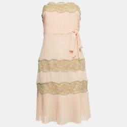 RED Valentino Vintage Pink Crepe Lace Trimmed Strapless Mini Dress M