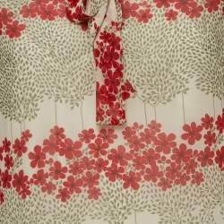 RED Valentino Beige Floral Printed Chiffon Tie Neck Mini Dress S