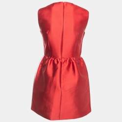 Pre Owned RED Valentino Red Taffeta Side Stripe Detail Mini Dress S