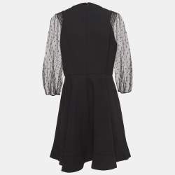 RED Valentino Black Crepe Lace Sleeve Mini Dress L