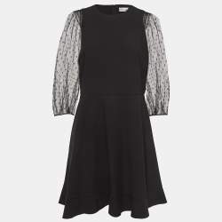 RED Valentino Black Crepe Lace Sleeve Mini Dress L