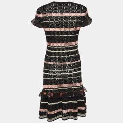 Pre Owned RED Valentino Black Perforated Knit Ruffled Dress S