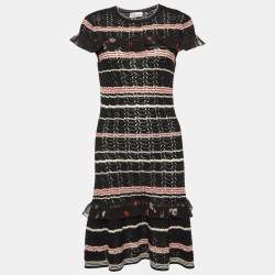 Pre Owned RED Valentino Black Perforated Knit Ruffled Dress S
