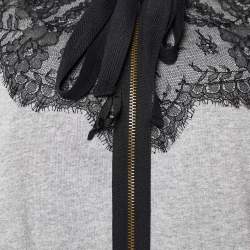 Pre Owned RED Valentino Grey Cotton Lace Trim Hooded Zip Up Jacket M