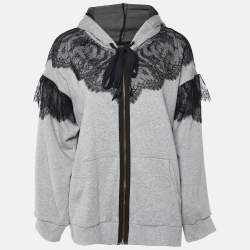 Pre Owned RED Valentino Grey Cotton Lace Trim Hooded Zip Up Jacket M