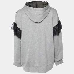 Pre Owned RED Valentino Grey Cotton Lace Trim Hooded Zip Up Jacket M