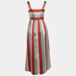 Pre Owned RED Valentino Multicolor Striped Satin Midi Dress M