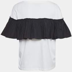 RED Valentino White/Black Cotton Ruffled T-Shirt M