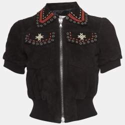 RED Valentino Black Suede Zip Front Crop Jacket S