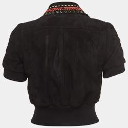 RED Valentino Black Suede Zip Front Crop Jacket S