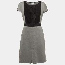 Pre Owned RED Valentino Grey Knit Lace Trim Belted Short Dress L