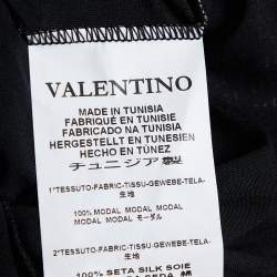 Pre Owned Red Valentino Black Jersey Contrast Bow Detail Raw Edged Top S