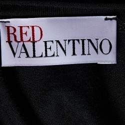 Pre Owned Red Valentino Black Jersey Contrast Bow Detail Raw Edged Top S