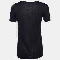 Pre Owned Red Valentino Black Jersey Contrast Bow Detail Raw Edged Top S