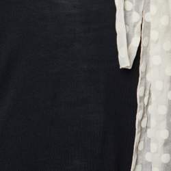 Pre Owned Red Valentino Black Jersey Contrast Bow Detail Raw Edged Top S