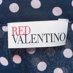 RED Valentino Navy Blue Dotted Crepe Puff Sleeve Blouse S