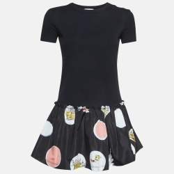 RED Valentino Black Printed Cotton and Synthetic Flounce T-Shirt XS
