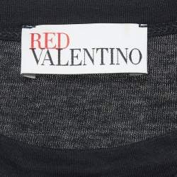 RED Valentino Black Printed Cotton and Synthetic Flounce T-Shirt XS