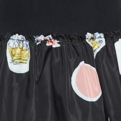 RED Valentino Black Printed Cotton and Synthetic Flounce T-Shirt XS