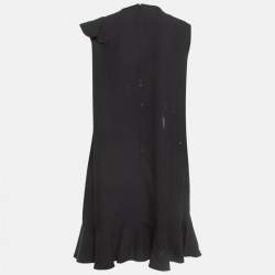 Pre Owned RED Valentino Black Sateen Ruffled Sleeveless Mini Dress L