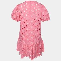 Pre Owned RED Valentino Pink Floral Embroidered Cut-Out Cotton Mini Dress M