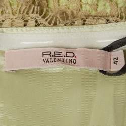 Pre Owned RED Valentino Beige & Green Lace Sleeveless Short Dress M